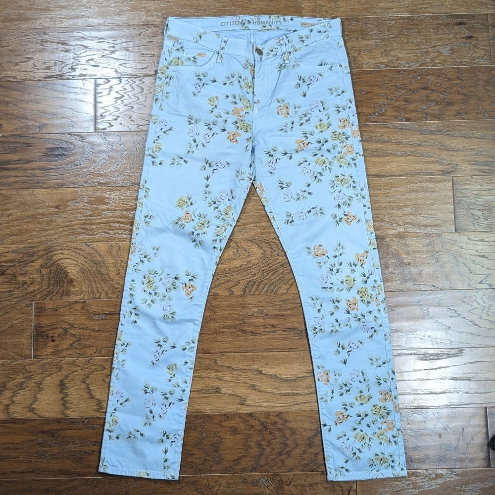 Citizens of Humanity Mandy High Waist Blue Floral Ankle Size 29 Roll Up